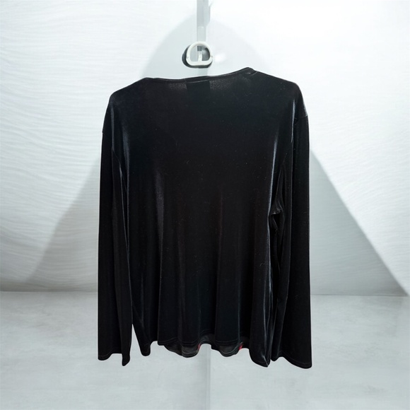Vintage Kathie Lee Layered Black Velvet Tunic with Red Roses ~ Size Large - Picture 4 of 7